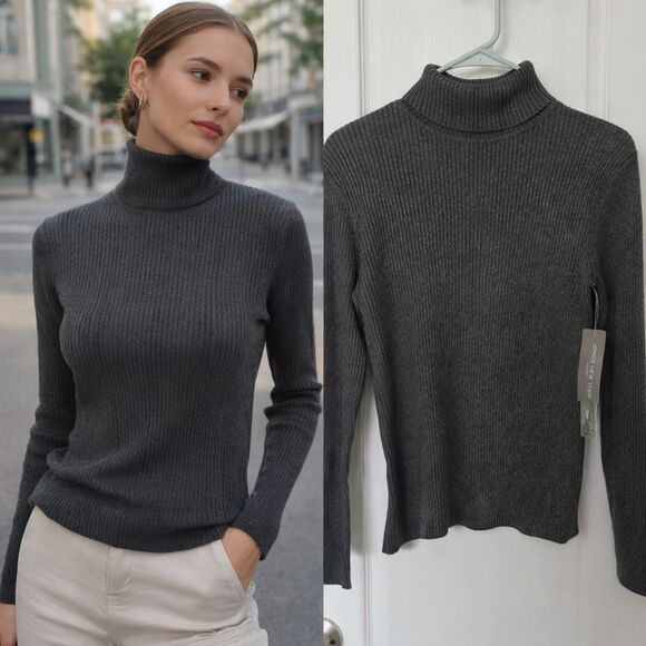 Jones New York Sweaters - Jones New York Sport Ribbed Turtleneck Sweater NWT Gray Cotton Size M